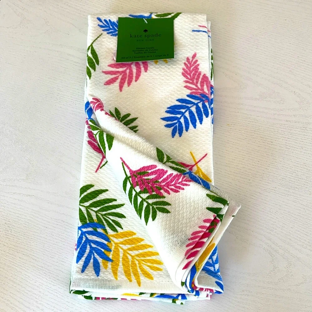 Kate Spade Multicolor Leaf Pattern Towel Set of 2